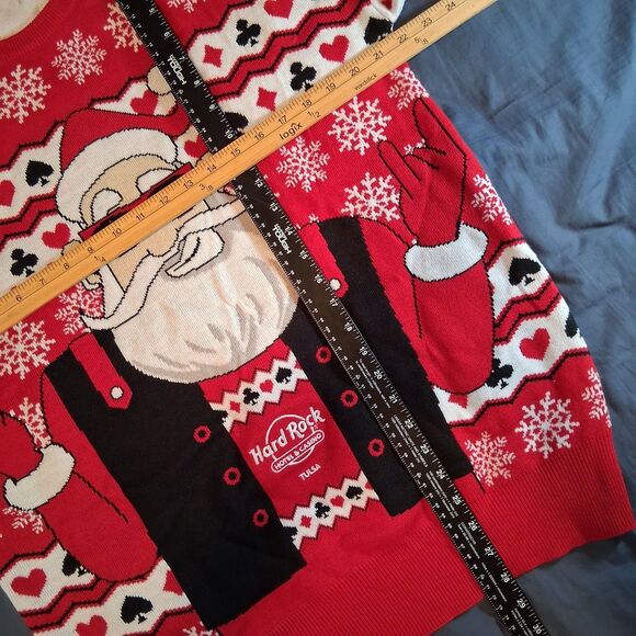 Hard Rock Hotel &Casino Tulsa Santa Ugly Christmas Sweater Mens Large Biker Rock - Picture 5 of 6